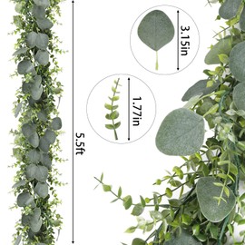 CEWOR 5pcs 5.5ft Artificial Eucalyptus Garland Fake Silver Dollar Eucalyptus Greenery Garland Vines Table Runner for Wedding Arch Backdrop Table Centerpiece Home Mantle Decor