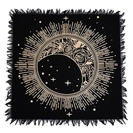 ASAV Altar Cloth 18 x 18 Inches Table Cloth Square Tarot Witchery Supplies (Golden Moon, 18X18 Inches (46x46 Cm))