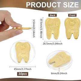 FINGERINSPIRE 10PCS Tooth Fairy Coins Lost Teeth Reward Commemorative Coins Dental Tooth Fairy Golden Plated Metal Coins Commemorative Coin with Plastic Box Kids Teeth Change Souvenir Lost Tooth Gifts