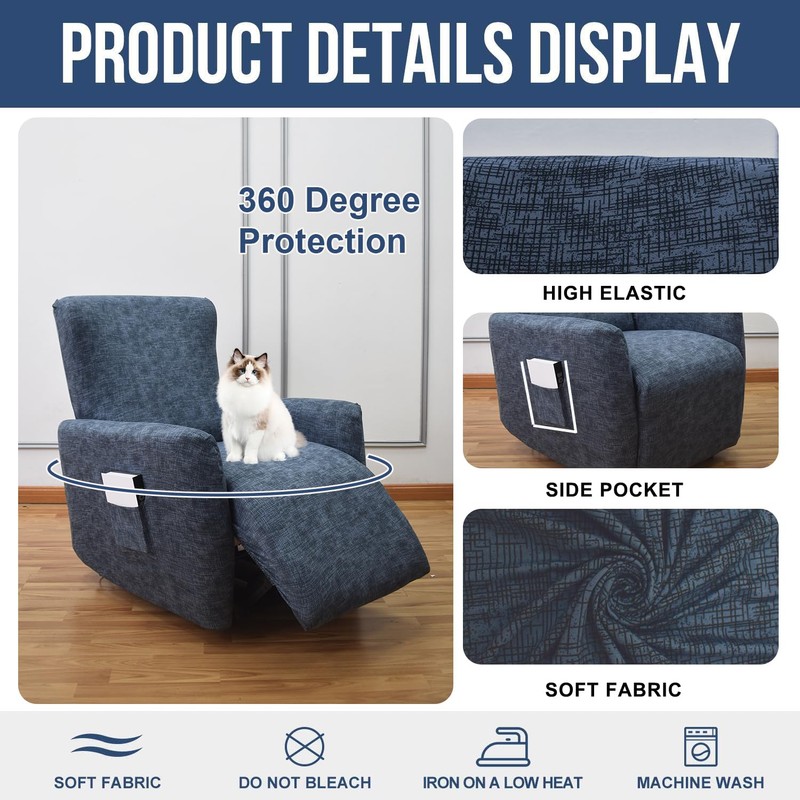 NILUOH Stretch Recliner Cover 4 Pieces Printed Lazy Boy Chair