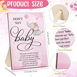 Geetery 51 Pcs Don't Say Baby Game Sign Cool Baby Shower Game 50 Pacifier Necklace Wooden Don't Say Sign Plastic Pacifier Party Favor for Gender Reveal(Elephant,Pink)