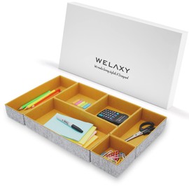 Welaxy Deluxe drawer organizers multi-purpose storage box junk bins for office home kitchen bedroom bathroom nightstand holder quiet luxury gifts 6-piece Style A (Curry)