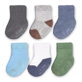 Fruit of the Loom Baby 6-Pack All Weather Crew-Length Socks, Mesh & Thermal Stretch - Unisex, Girls, Boys (12-24 Months, Modern Blue)