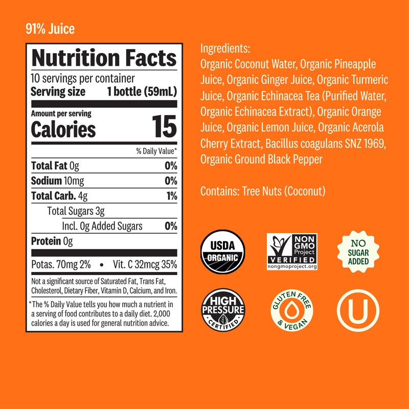 Suja Organic Immunity Defense Shot (30 Pack) with Turmeric and