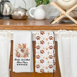 XPH Corgi Dog Grandma Kitchen Dish Towels Set of 2, Pet Animals Gifts for Pet Lovers Grandparents, Best Grandma Gifts, Dog Mom Hand Towels Kitchen Tea Towels Decorations, 16x24inch