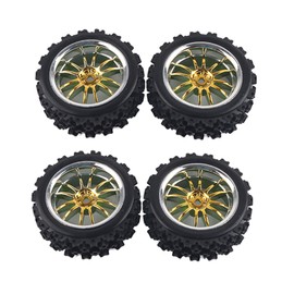 4pcs Set Racing Off road Vehicle Tires Rubber Tyre Wheel Rim for RC 1:10 Car Part (Gold)