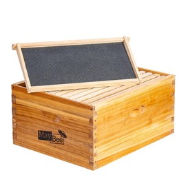 MayBee Hives Unassembled 8/10 Frame Deep Bee Box BeesWax Coated Bee Hives Includes Pine Wood Frame, BeesWaxed Foundation Sheets - size: 10 frame deep box