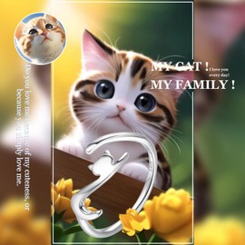 Qings Women's Cat Adjustable Rings Open Cat Ring Sterling Silver 925 Cute Animal Finger Ring Jewellery Gift for Girls Teenagers, Sterling Silver, No Gemstone