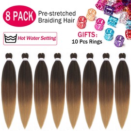 Alrence Pre Stretched Braiding Hair Long Braid 20 Inch 8 Packs Professional Braiding Hair Extensions Synthetic Crochet Twist Braids (20 Inch, 1B/30/27)