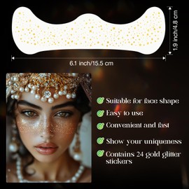 FeidyLong Glitter Freckles, 24 PCS Gold Face Glitter Makeup Accessories, Face Glitter Tattoos Makeup Patches for Women, Fake Freckles for Festival Rave