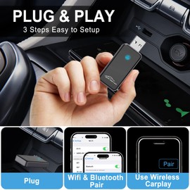 Unbktom Wireless Carplay Adapter Converts Wired to Wireless Carplay Dongle for Wireless Control Plug & Play Carplay Fit for Android 10+ Black (Android Auto)