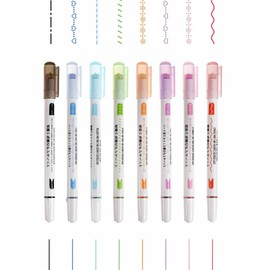 SENRISE Curve Highlighter Pen Set, 8Pcs Dual Tip Pens Fine Tip Colored Markers with Different Curve for Writing Drawing Scrapbook DIY Note Taking