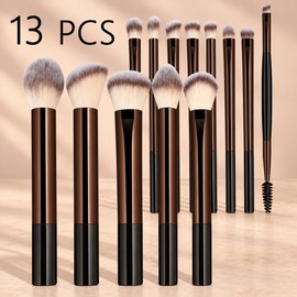 13-Piece Makeup Brush Set for Everyday Cosmetic Application – Wool Fiber Bristles with Metal Handles for Face Makeup