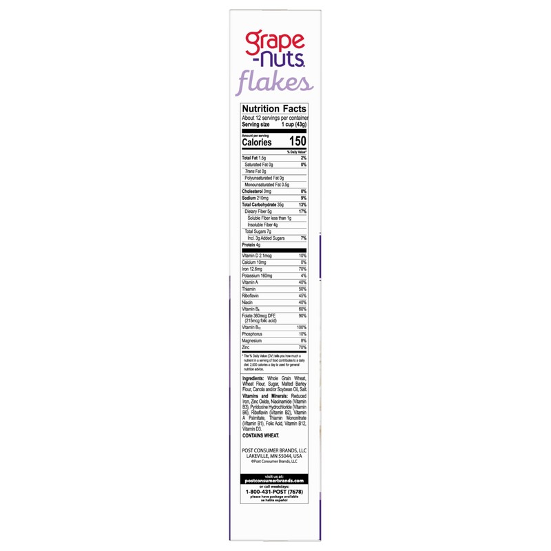 Grape-Nuts Flakes Breakfast Cereal, Crispy Whole Wheat and Barley Cereal,