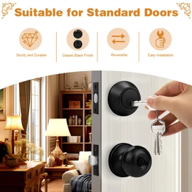 Probrico Entry Door Knobs Lock Set and Single Cylinder Deadbolt Combination Set, Entry Door Locksets with Deadbolt Same Key， Flat Black (3 Pack), Keyed Alike