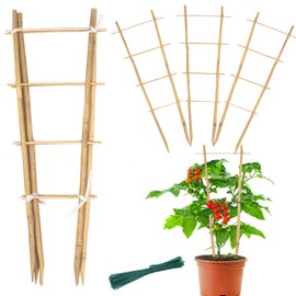 Bamboo Trellis 16" Ladder Vertical Gardening Plant Trellis for Climbing Plants Orchid Monstera and Indoor Potted Plants-6 Pack