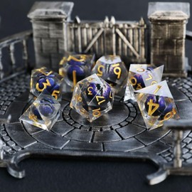 DND Dice Set Dragon Eye Polyhedral Resin Game Dice Sharp Edged D&D Role Play Dice for Dungeons and Dragons RPG MTG Ttrpg Pathfinder Role Playing Game D20 D12 D10 D8 D6 D4 with Gift Box