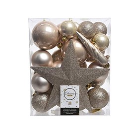 Christmas-Decorations 33-Pieces Set, Christmas Baubles Mix with Star Topper, Plastic