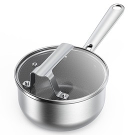 PekGema Stainless Steel Saucepan 1.5 Quart With Lid, Hybrid Nonstick Sauce Pot, Tri-Ply Steel Construction, Ergonomic Handle, Induction Compatible, Dishwasher Safe