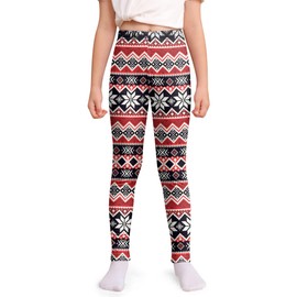 BesserBay Big Girl Xmas Elastic Waist Stretchy Slim Legging Ugly Tight Striped Black Red Snowflake 11-12 Years