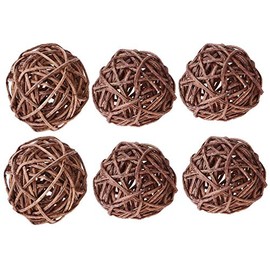 6-Pack Rattan Wicker Balls Decorative Orbs Natural Spheres for Craft DIY, Wedding Decoration, Christmas Tree, House Ornaments, Vase Fillers - Coffee