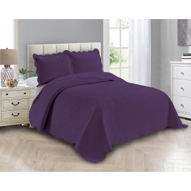 Linen Plus Luxury Oversized Coverlet Embossed Bedspread Set Solid Purple King/California King Bed Cover New # Ashley