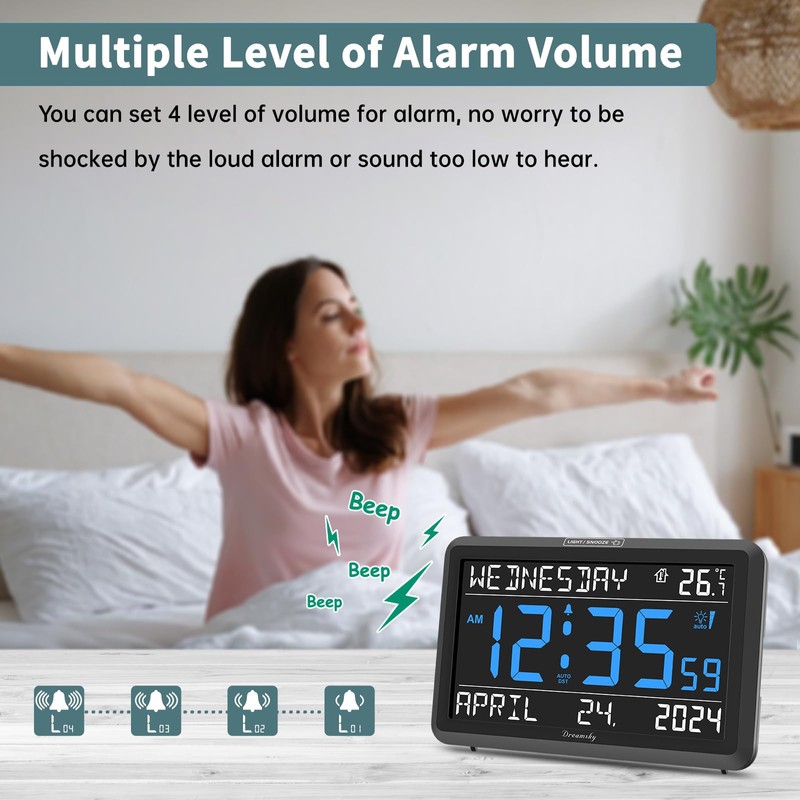 DreamSky Large Digital Clock with Date and Day of Week