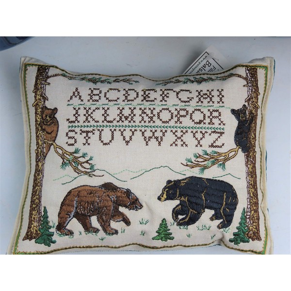 Paine's Balsam Fir Pillow 7" x 9" Embroidered Sampler Bear Trees Alphabet