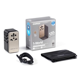 MOMAX Universal Travel Adapter, 120W GaN Fast International Power Adapter, 3 USB C & 1 USB A, Worldwide Travel Plug Adapter, All-in-One Worldwide Wall Charger for USA European UK AUS (Type C/G/A/I)