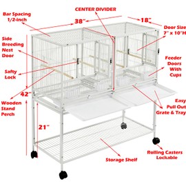 1/2/3-Combo Stacker Center Divided Breeder Breeding Bird Flight Double Rolling Cage for Aviaries Canaries Cockatiels Lovebirds Finches Budgies Small Parrots