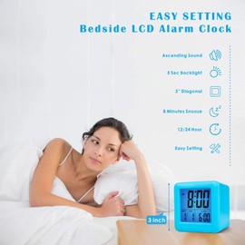 Plumeet Digital Travel Alarm Clock, Easy to Set with Snooze Mode, Soft Night Light, Large Time, Month, Date and Alarm Display, Rising Sound Alarm (Blue)