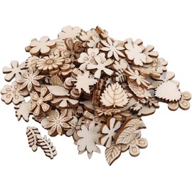 100 Pcs Unfinished Wooden Flower Wood Slice Leaf Pattern Cutouts Pieces,Mini Woodcrafts,Wood Cutouts for Crafts,Handmade Decoration, Art Craft Supplies