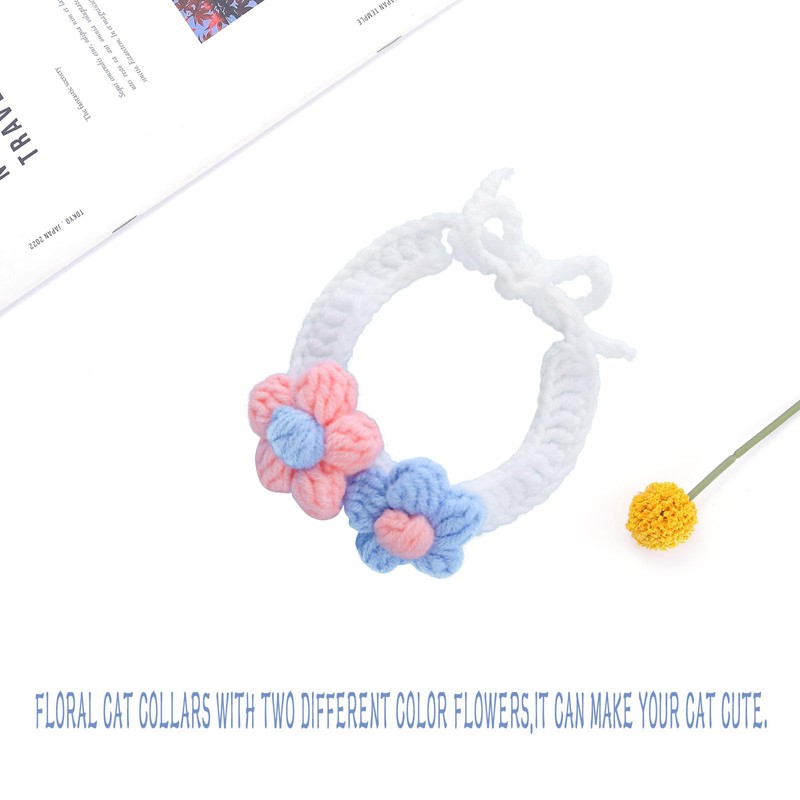 Campsis Floral Cat Collars Adjustable Tie Cat Colllar Knitted Kitten
