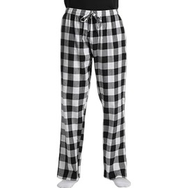 COSOUKE Cotton PJ Pants Mens Flannelette Pajama Pants Winter Mens Pyjamas Bottoms (Black Plaid, M)