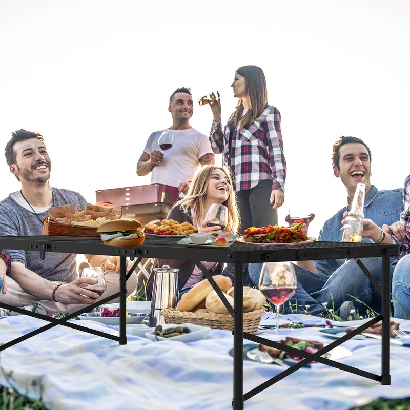 Folding Gril Table, 4x2 FT Camping Table with Mesh Desktop,Height
