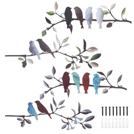 DSIOHFEI 4 Pieces Metal Wall Art, Iron Wall Art Birds on a Branch Black Hollow Sculpture, Tree Leaf Shaped Wall Hanging Decor Sign, Ornaments for Bedroom Living Room Garden Decoration (40cm/15.7in)