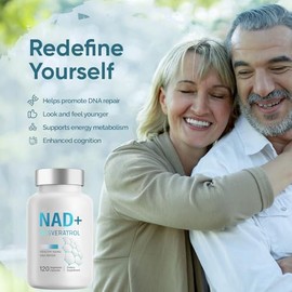 NAD+ Supplement 1000mg, 120 Count High Purity NAD+ for Cellular Vitality & Energy Metabolism