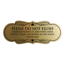 Signs ByLITA Designer Please Do Not Flush Etiqutte Sign(Brushed Gold) - Small