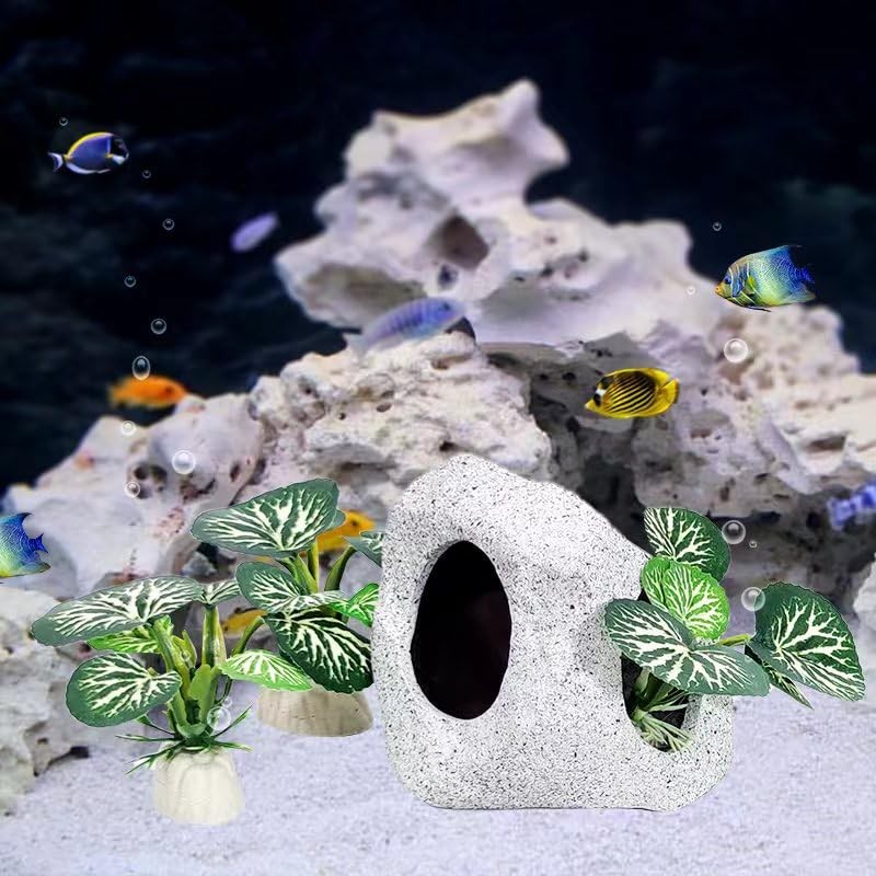 Vtapliea Fish Aquarium Decorations Cave Hide with Viewing Window for