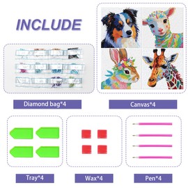 lesaonsy Animal Diamond Painting Art Kit for Kids, 4-Pack Set,5D Gem Art DIY Craft (Dog, Lamb, Bunny, Giraffe)