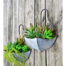 GIFTME 5 Set of 2 Galvanized Metal Umbrella Hanging Wall Planter Flower Holder Indoor or Outdoor Garden Succulent Wall Planter Set