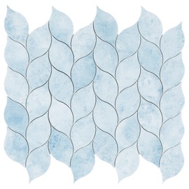 Tilingview 10-Sheet Peel and Stick Backsplash Tile for Kitchen, Self-Adhesive Mosaic Glossy Leaf Stick on Wall Tile with Gaps (Pastel Blue)