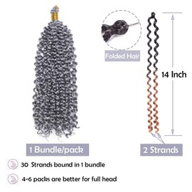 14inch Afro Brading Hair Marlybob Crochet Hair Water Wave Curly Braids for Braiding Hairpiece Synthetic Hair Extensions(Silver Grey)