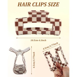 2 Pcs Large Checkered Hair Claws Clips 4.1 Inch Acrylic Curved Hair Catch Barrettes, Classic Leopard Rectangular Jaw Hair Clamps, Cute Plaid Hair Accessories for Thick Thin Hair for Women