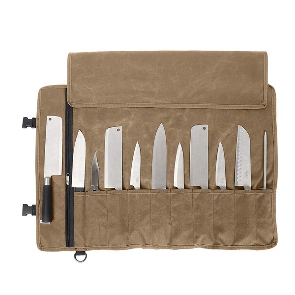 QEES Chef's Knife Roll Bag 11 Slots Knife Bag for Camping Hiking Multifunctional Tool Roll Bag (Kaki)