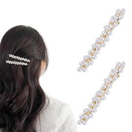 Shimmeroo Pearl Hair Clips Barrettes For Women,2PCS Classic French Barrettes Vintage Gold Hair Accessories For Thin Thick Wedding Accessories For Brides