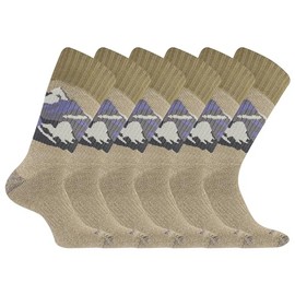Merrell Men's and Women's Brushed Thermal Cushioned Crew Socks 6 Pair Pack, Brown, M/L