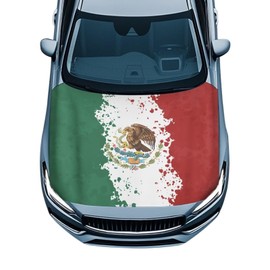 Mumeson Mexican Flag Car Hood Cover Stretch Polyester Protector Elastic Fabrics Front Exterior Covers with Adjustable Triangular Fasteners Suitable for Large SUV and Pickup Trucks