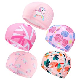 MAXQUU 5 Pieces Of Children'S Swimming Cap, Comfortable Swimming Cap, Cartoon Printed Swimming Cap, Elastic Waterproof Swimming Cap, Swimming Equipment.