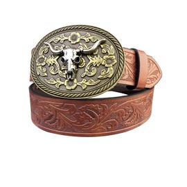 TOPACC Cowgirl Belts for Women Western Brown Cowboy Belt Men Longhorn Buckle Country Belt for Jeans Pants Rodeo Outfit